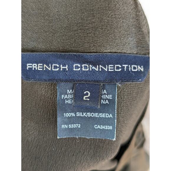 French Connection Shirt Dress Silk Ruffle Floral Button Victorian Brown Size 2 - Picture 9 of 11